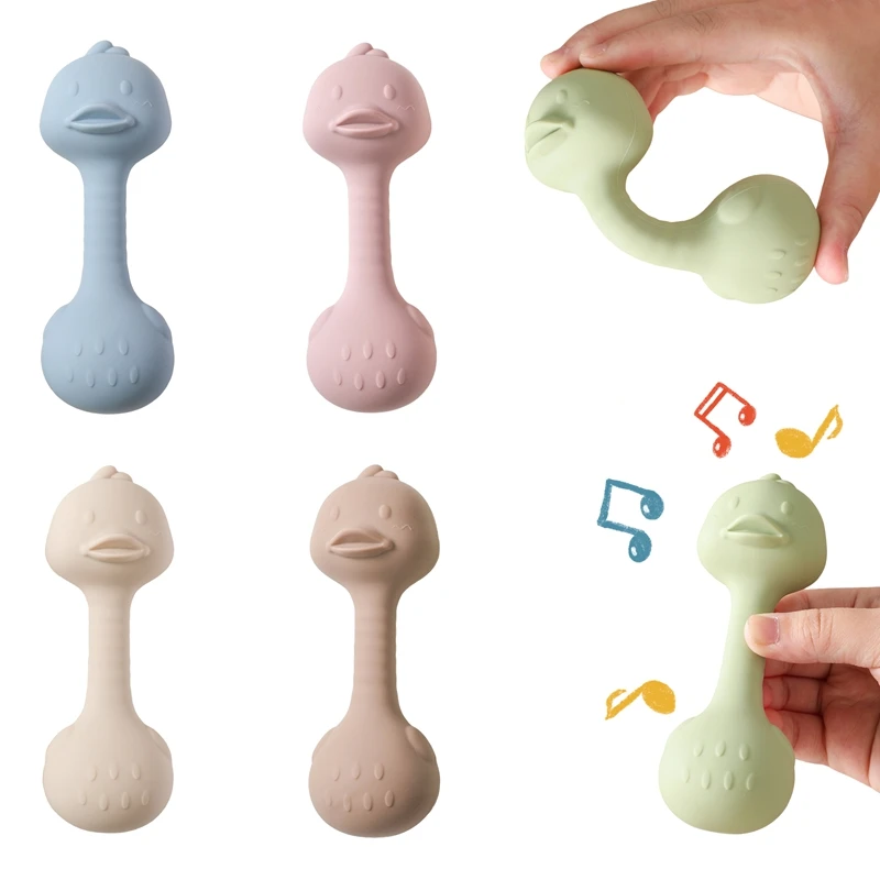 Sonajeros para bebé de 0 a 3 meses, juguetes para masticar pato de dibujos animados, Maracas de silicona, sonajero de silicona para bebé, juguetes mordedores para bebé