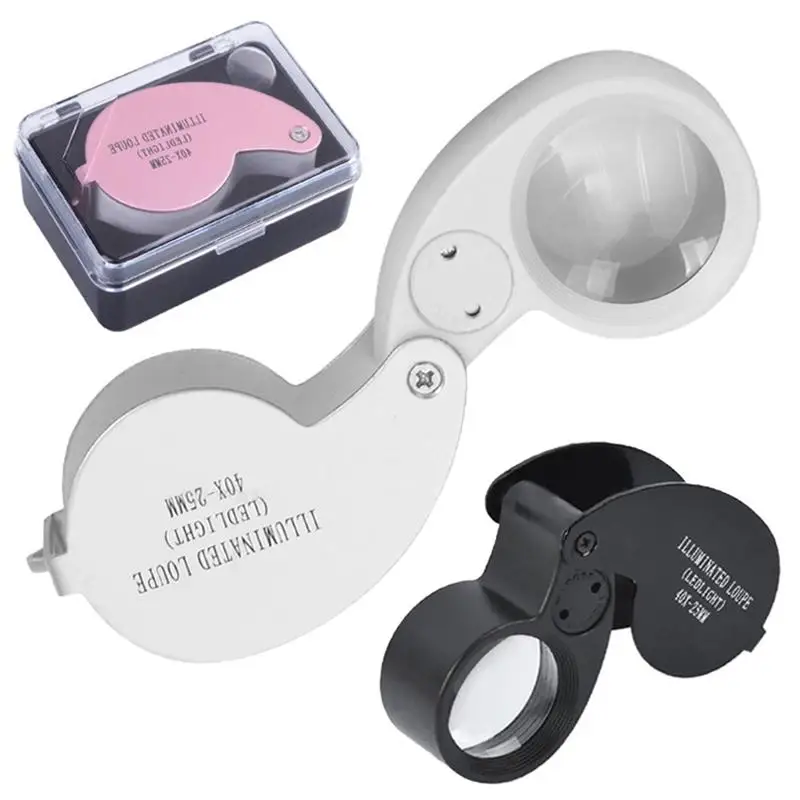 1Pcs Diamond Eye Magnifying Glass Tool 40X 25mm LED Illuminated Jewelers Loupe Magnifier With Light For Jewelry Antiques Coins