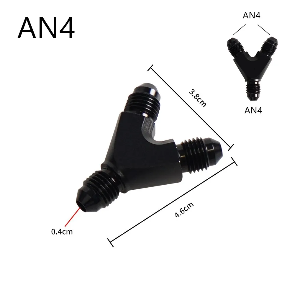 High Quality AN4 AN6 AN8 AN10 Y Adapter Block Male Thread Fuel Hose Fitting Adapters Tee oil pipe joint Universal Aluminium