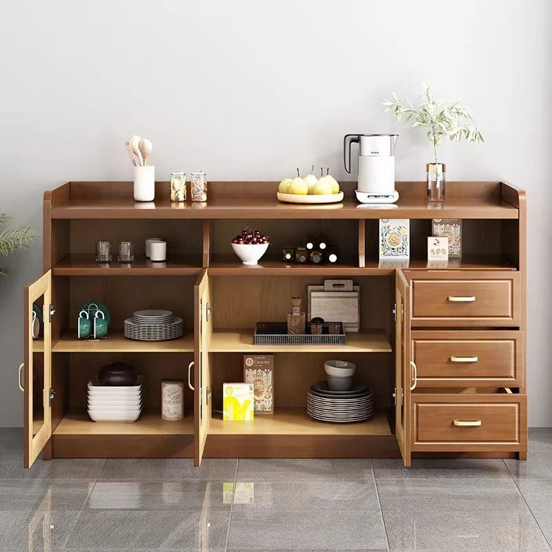 Chinese simple solid wood against the wall living room cabinet storage glass