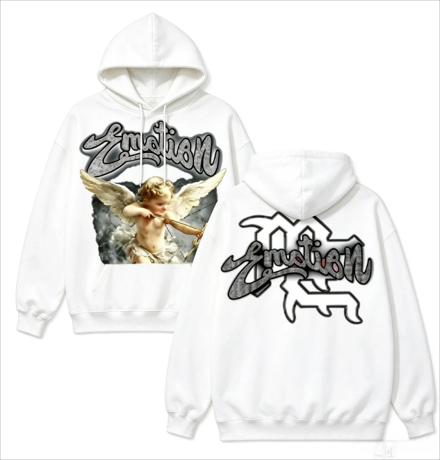 2026 Summer New Style Printed Cap with Ribbon Hoodie in Street Font and Angel Pattern Style