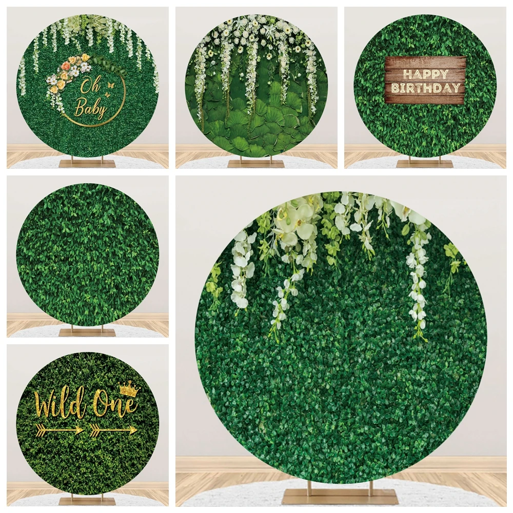 

Green Leaves Round Backdrop Cover Greenery Grass Screen Wall Baby Shower Wedding Birthday Party Circle Photography Background