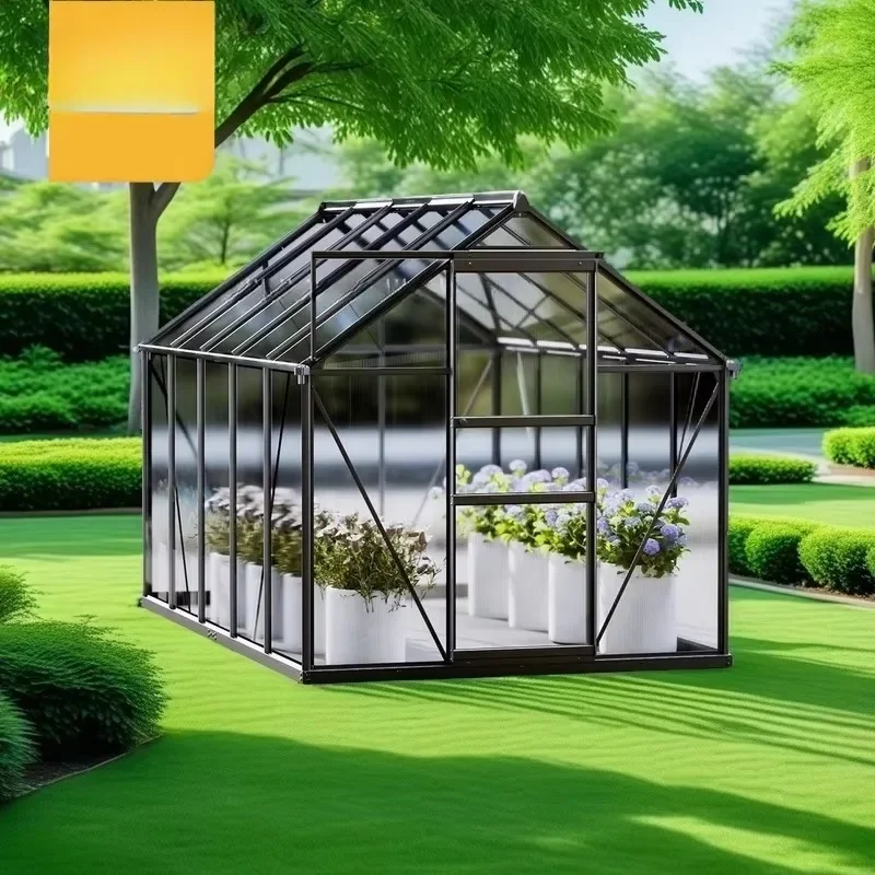 Garden Gable Greenhouse Backyard Walk-In Polycarbonate Single Sliding Door Aluminum Frame Sunroom