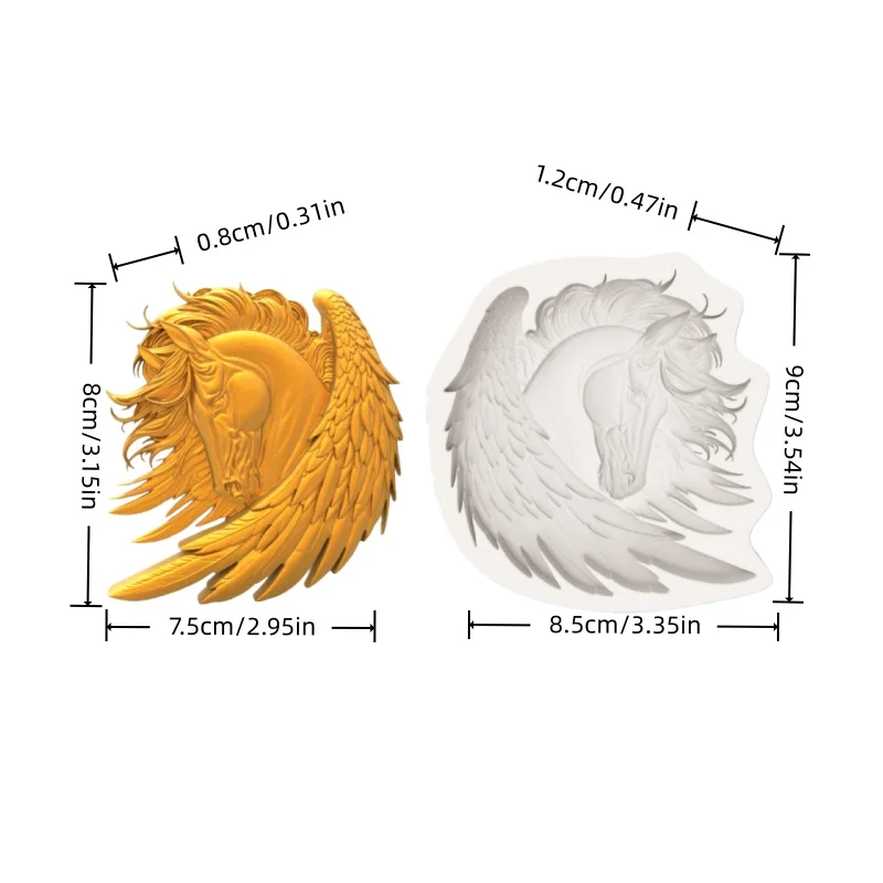Pegasus Silicone Mold, Wing Feather Texture and Flowing Mane Design Mold, Mythological Theme Fondant Chocolate Making Silicone Mold