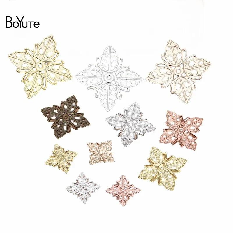 BoYuTe (100 Pieces/Lot) 13-20-25MM Brass Filigree Flower Plate Findings DIY Jewelry Making Materials Wholesale