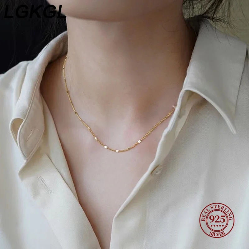 LGKGL  real 925 silver necklace women\'s sterling silver collarbone chain necklace glitter chain necklace silver jewelry