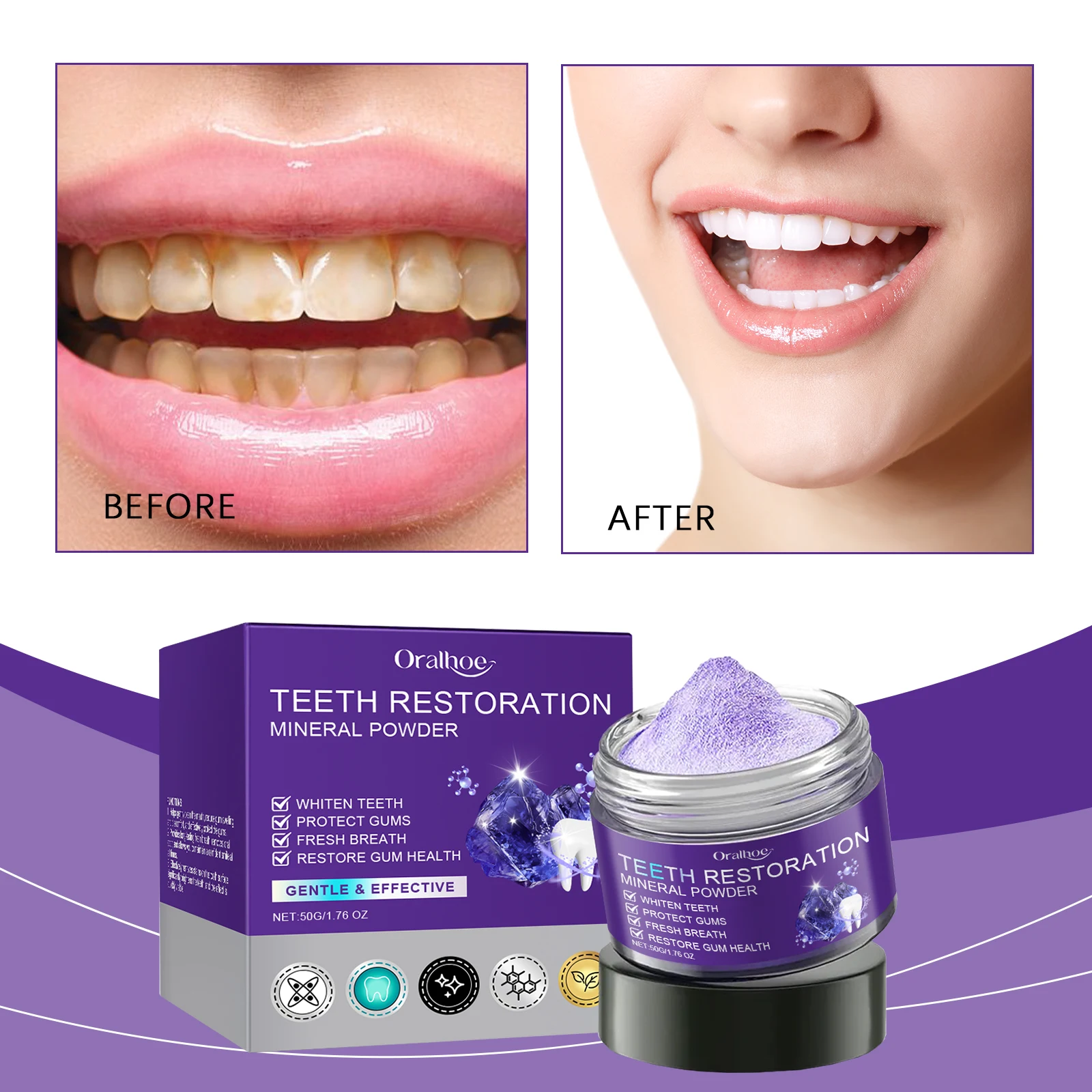 Purple Teeth Powder Gentle Daily Cleansing Protect Tooth Surface Fade Tooth Yellow And Stains Maintain Fresh Breath