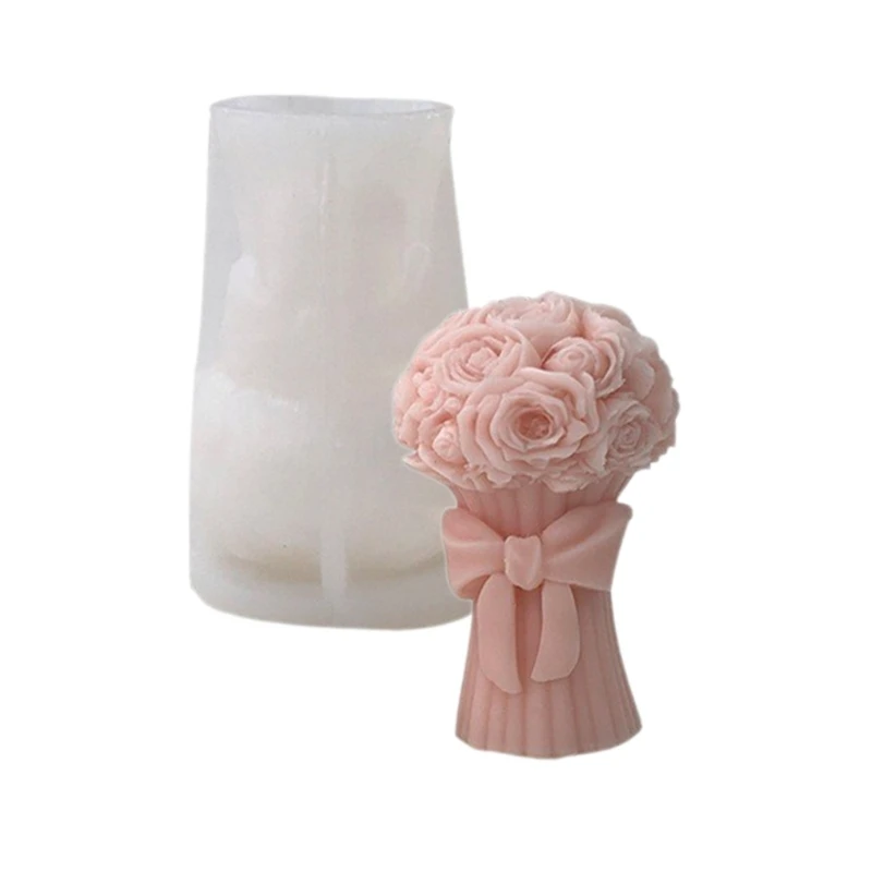 1Piece Floral Pillar Crafting Silicone Mold Artistic Silicone Mold with 3D Rose Bouquet for Special Event