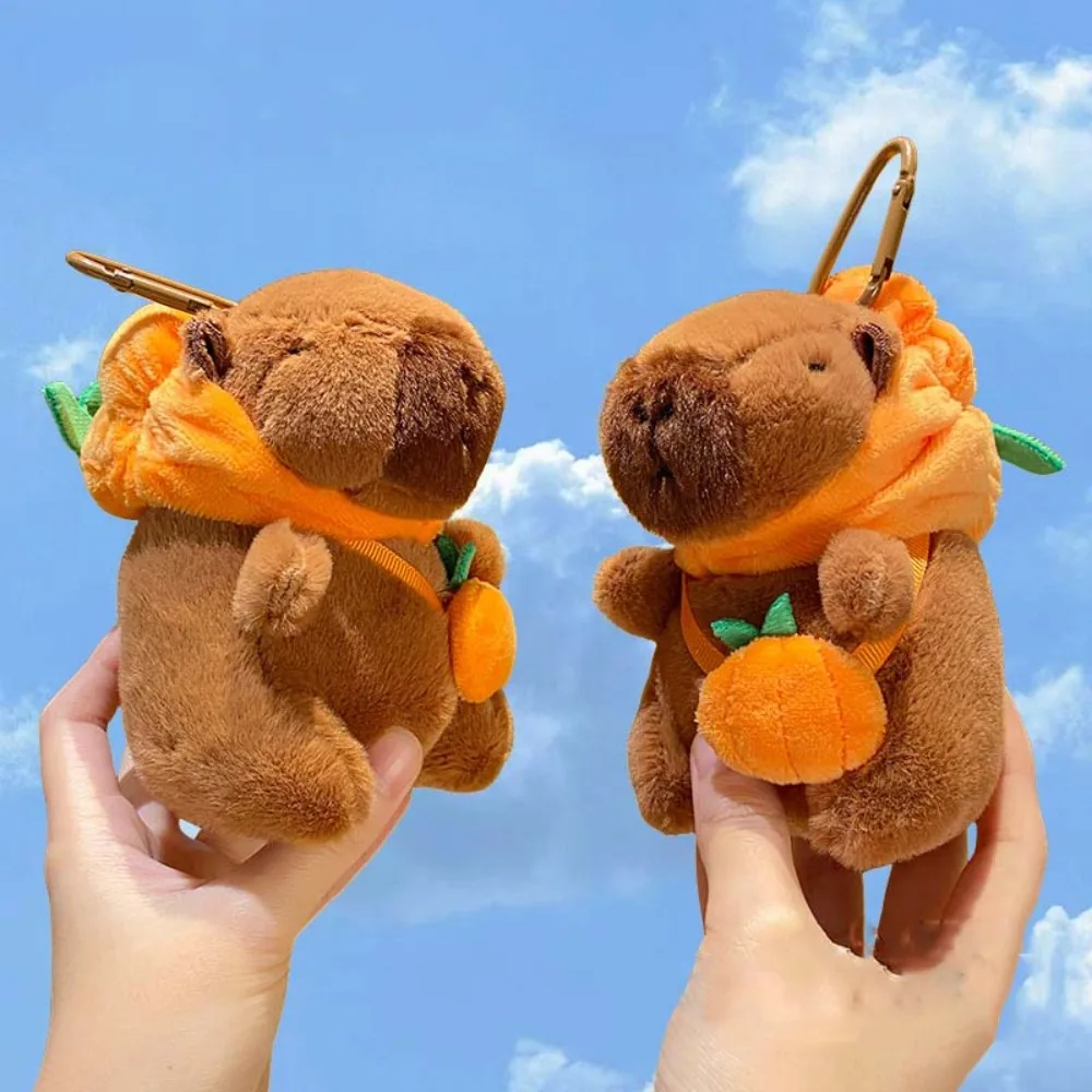 Khaki Soft Capybara Key Ring Persimmon Funny Shaking Sounding Toy Cross Dressing Fur Plush Animal Pendant Gift