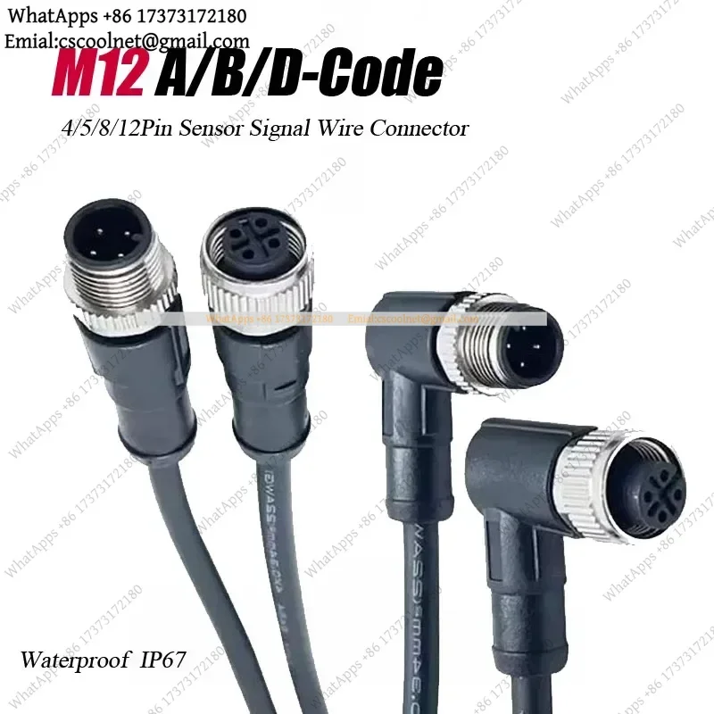 M12 Connector 4 5 8 12 Pin Male Female Aviation Plug IP67 Waterproof Sensor Signal Cable Shielded Wire Electronic Accessories