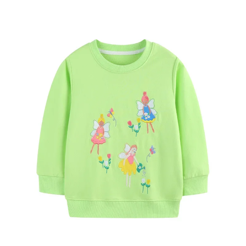 Infant Girls Pullover Tops 100% Cotton Sweatshirts Fairy Applique Hoodies Toddler Crew Neck Long Sleeve Clothes