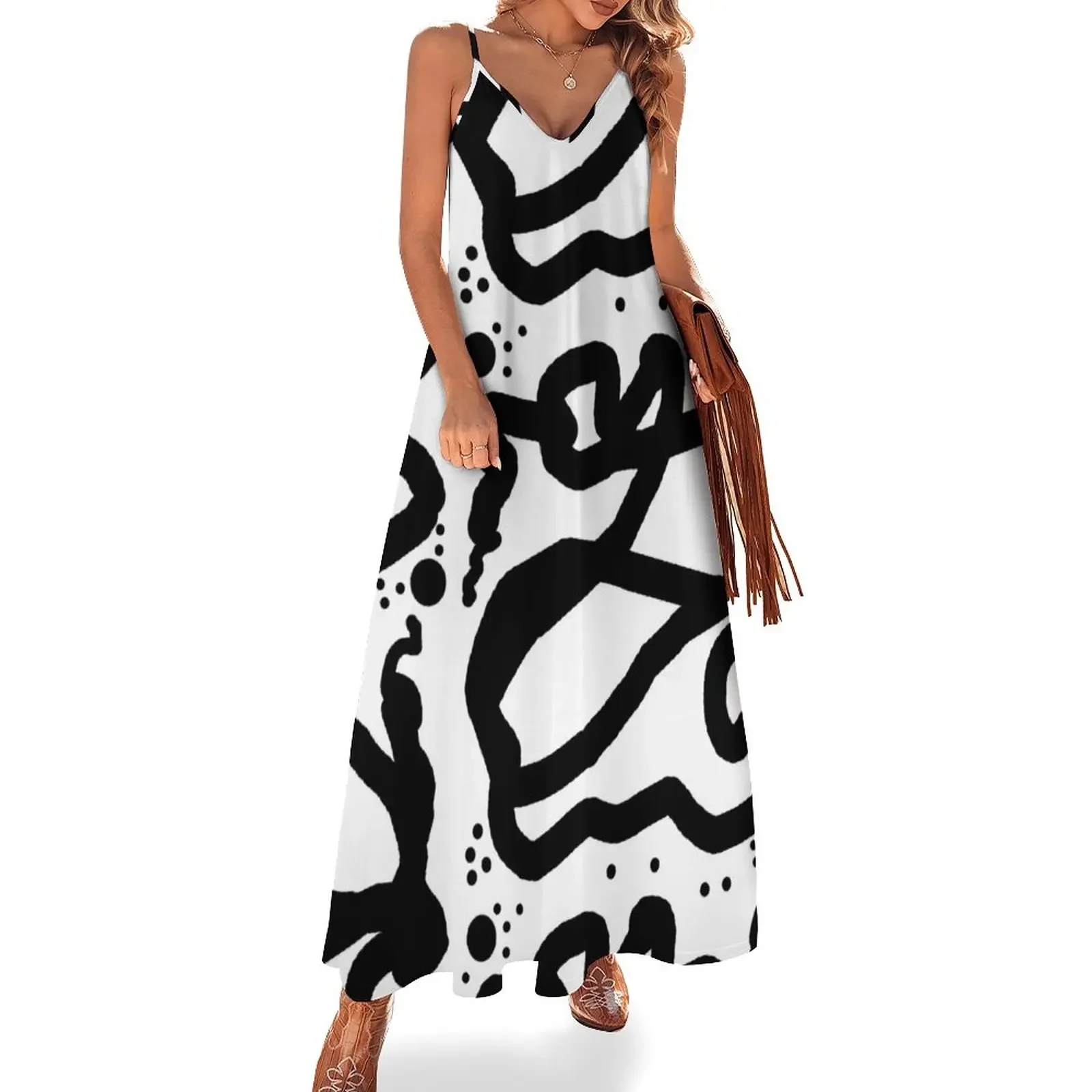 

Black and White Abstract Line Art Sleeveless Dress Aesthetic clothing Cocktail of dresses dress for woman Dress