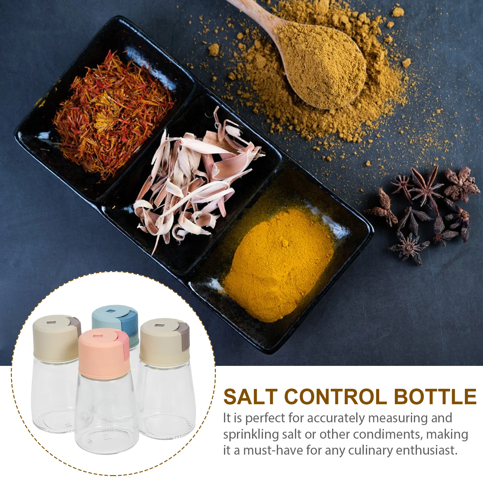 

4Pcs Metering Salt Pepper Shakers Seasoning Bottles for Kitchen Household Restaurant Cooking Transparent Spice Storage