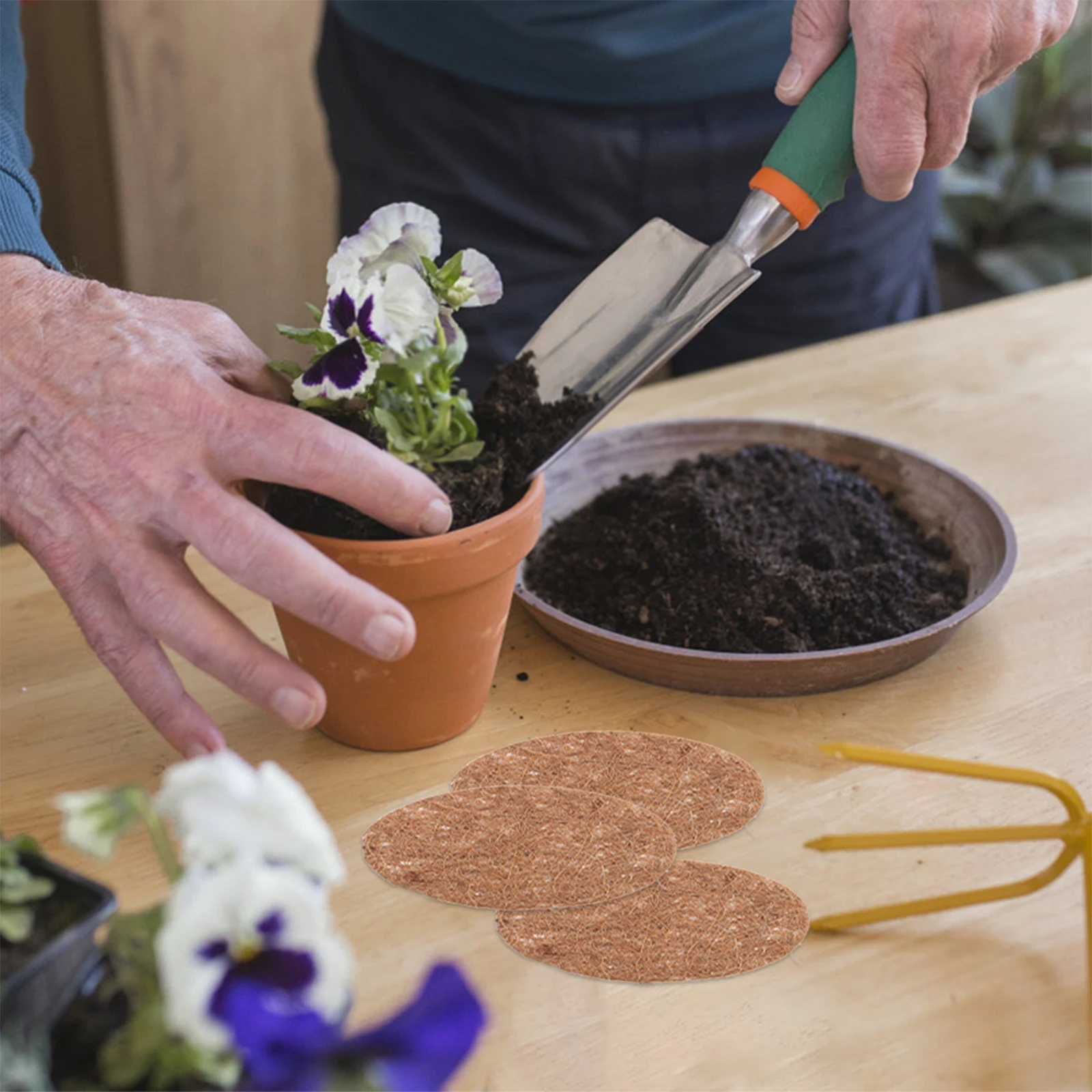 

12pcs Flowerpot Coir Liner Hanging Basket Mats Coconut Fiber Spacers Garden Decor Balcony Wedding Liners