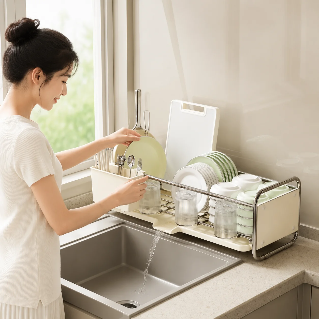 Dish Drying Rack 304 Stainless Steel Narrow Sink Organizer Space Saving Drainer for Kitchen Countertop Durable Rustproof
