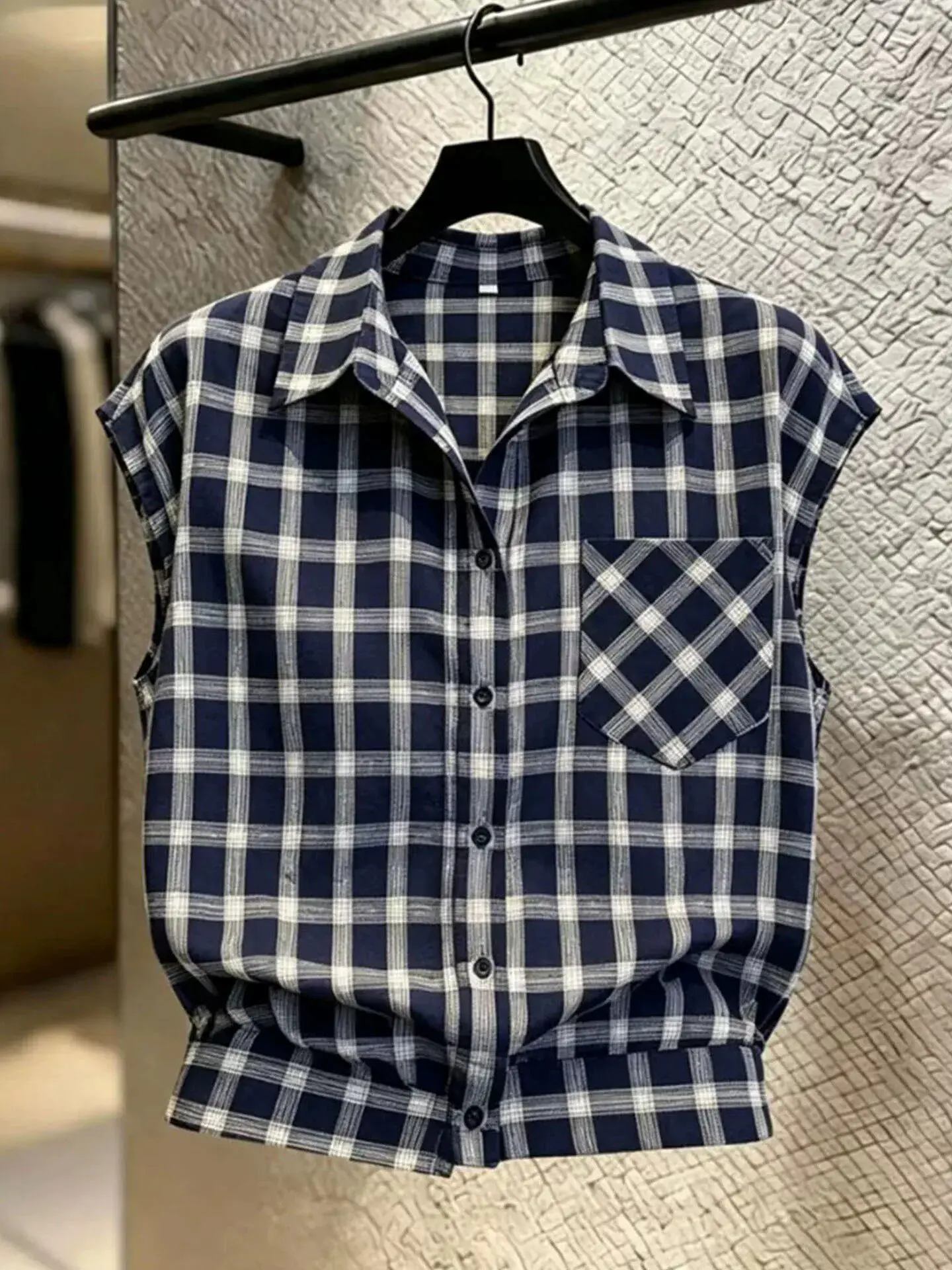 

Slimming Checkered Loose Collar Shirt Women's Summer New Style Light Maturity Fashion Quality Not Repeating Hundred Match Top
