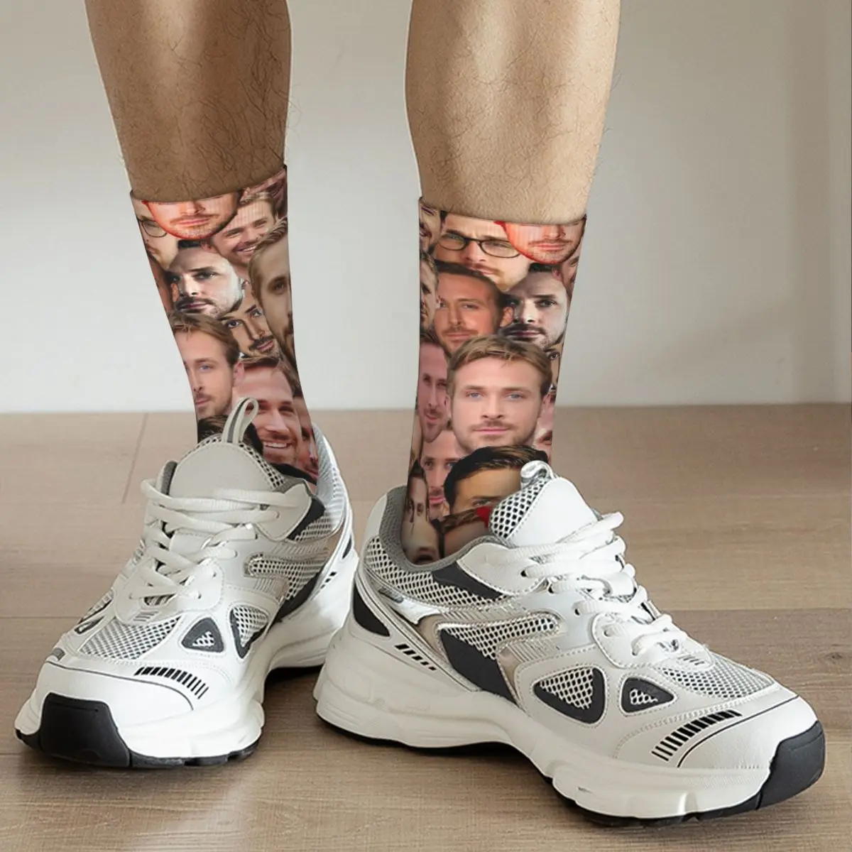 Casual RYAN GOSLING Kendall Face Soccer Socks Polyester Crew Socks for Unisex Non-slip