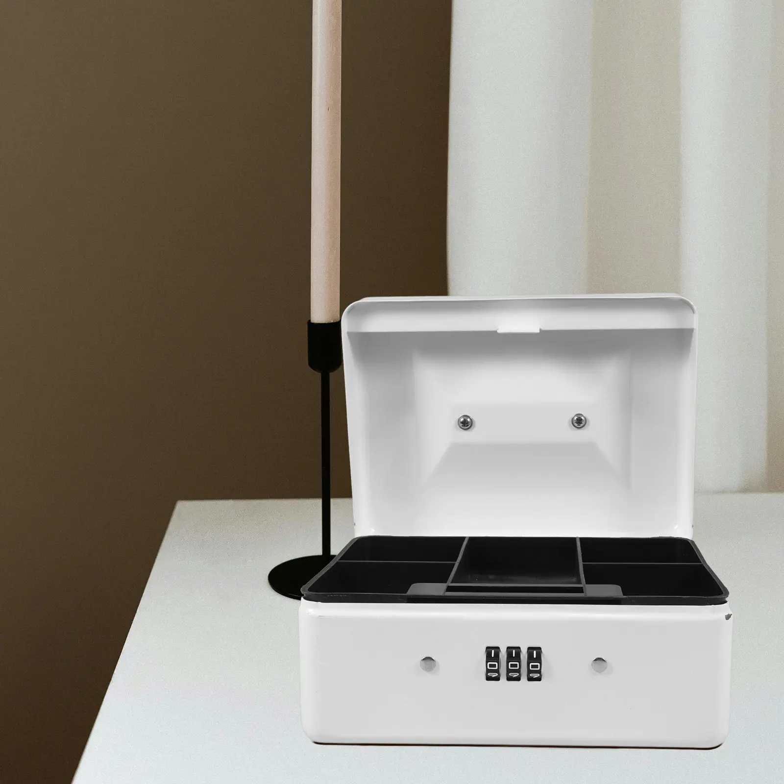 

Маленький сейф для денег с кодовым замком, портативный стальной ящик для наличности, запираемый органайзер для хранения, съемный лоток, надежный.