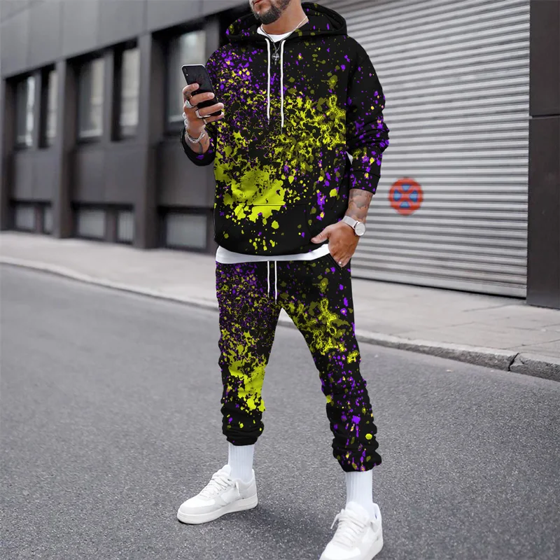 Autumn Winter Male Hoodie Jogging Tracksuit For Men 3D Color Graffiti Mens Hooded Sweatshirt Sets Kids Hoodies Two Piece Sets