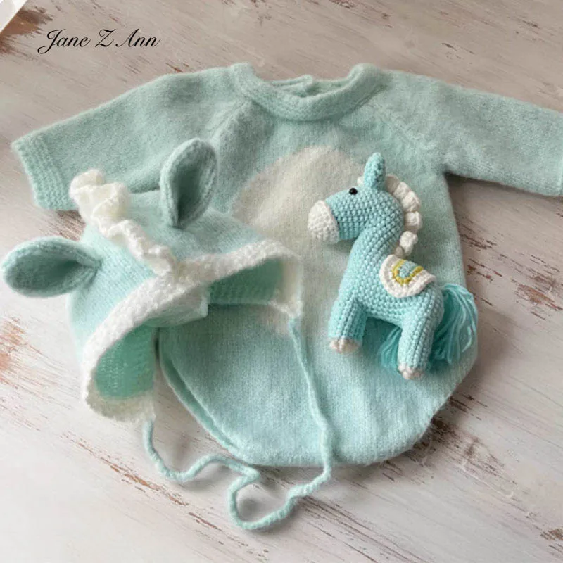 

Вязаный крючком костюм для новорожденных в виде лошадки, новогодний наряд для фотосессии, зеленый комплект с шапочкой пони, набор для кукол