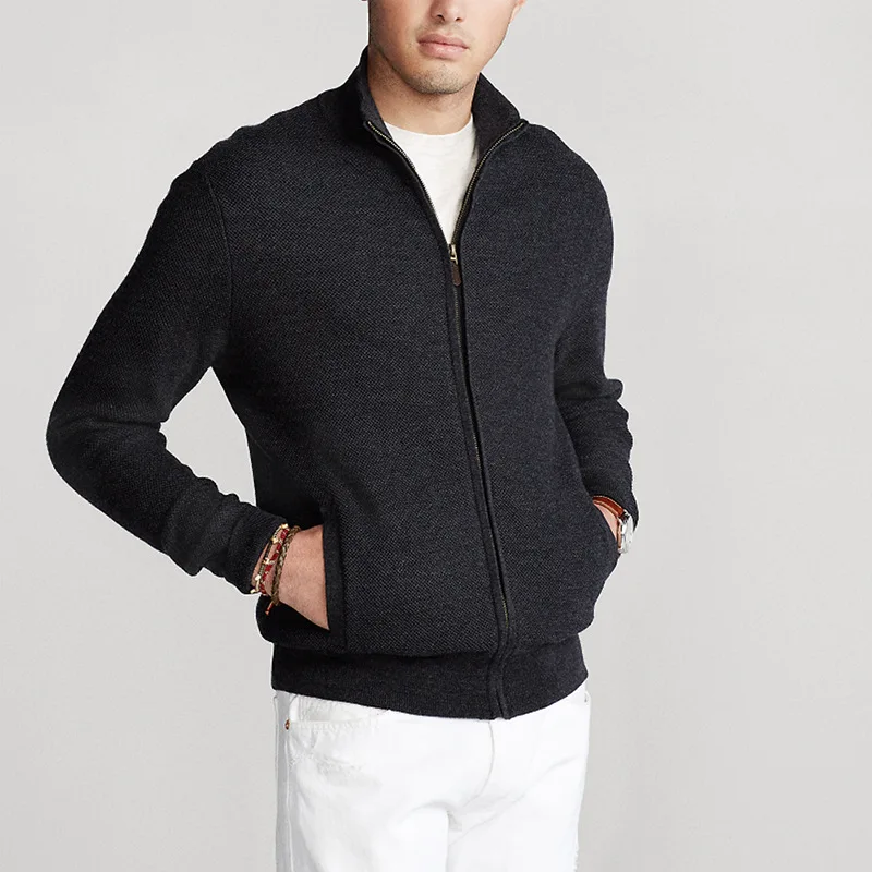 Men 100% Cotton Sweater Autumn Casual Zipper Cardigan Hombre Warm High-Quality Winter Fit  Male Casual Half High Collar Overcoat