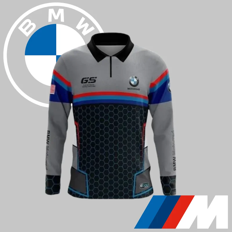 

BMW сине-серая классическая быстросохнущая сотовая рубашка-поло с длинными рукавами, элитная брендовая повседневная спортивная велосипедная рубашка-поло класса люкс, топ