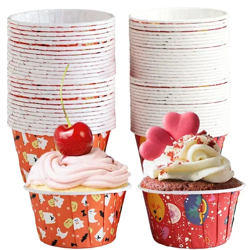 

Halloween Rolled Edge Cake Cup Muffin Cup Ghost Pumpkin High Temperature Paper Tray Happy Christmas Party Decor Trick or Treat