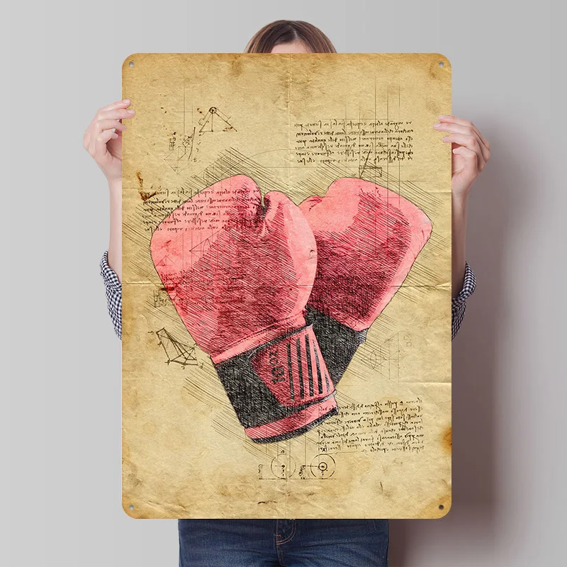 Boxhandschuhe Blechposter Individuelle Wandkunst Vintage Metallschilder Retro Blechschild für Gamer-Zimmer-Dekoration Gemütliches Zuhause Schild Kunst