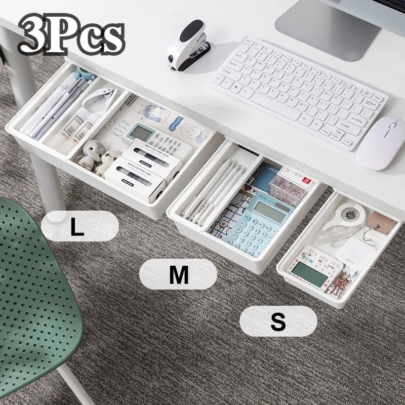 Drawer Type Storage Box Under Desk Punch Free Self Stick Desktop Organizer Invisible Office Stationery Sundries Storage Drawer