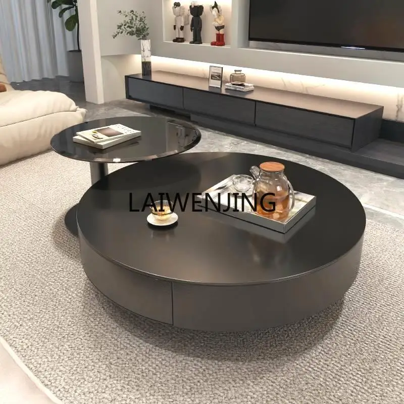 MJY black rock slab round size stainless steel light luxury high-end coffee table