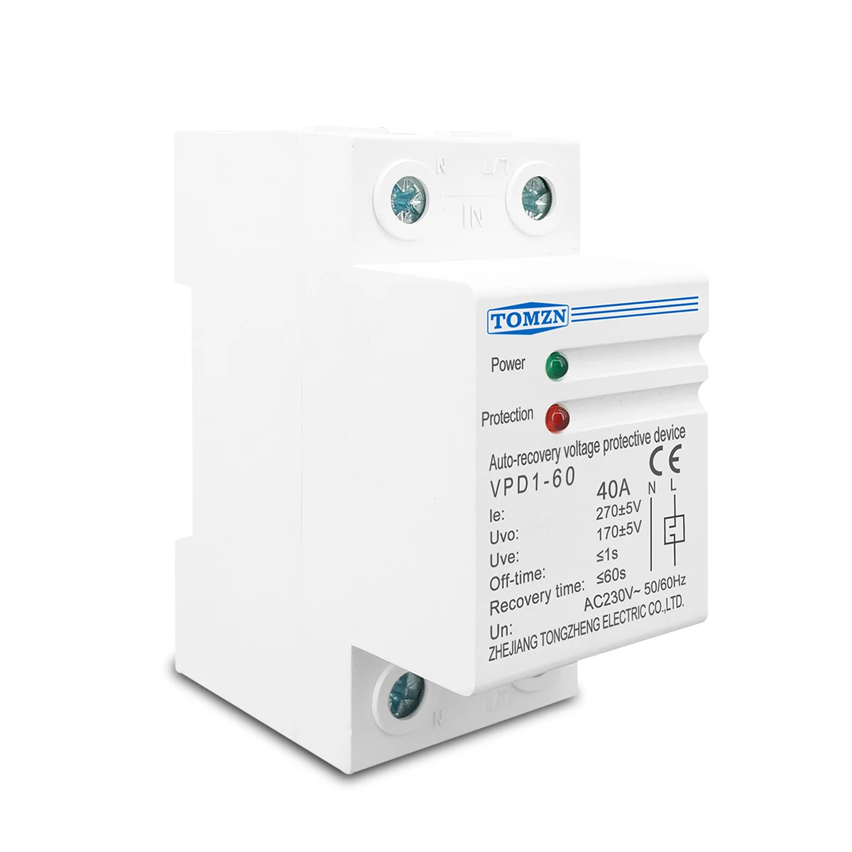TOMZN 230V Household Din Rail Automatic Recovery Reconnect Over Voltage and Under Voltage Protective Device Protector