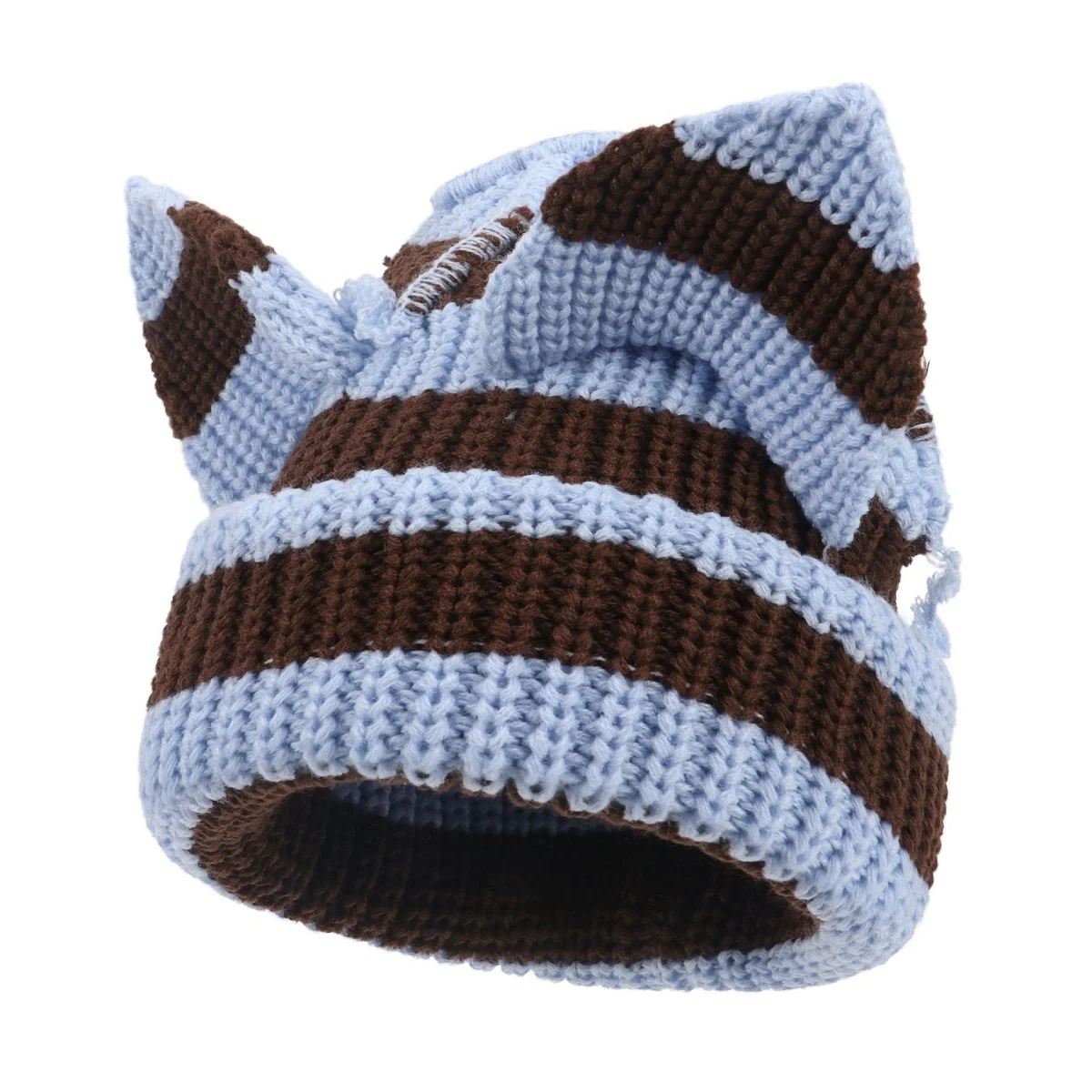 Warm Bean 2024 Handmade Little Weaving New Devil Wool Hook Striped Hat Ears