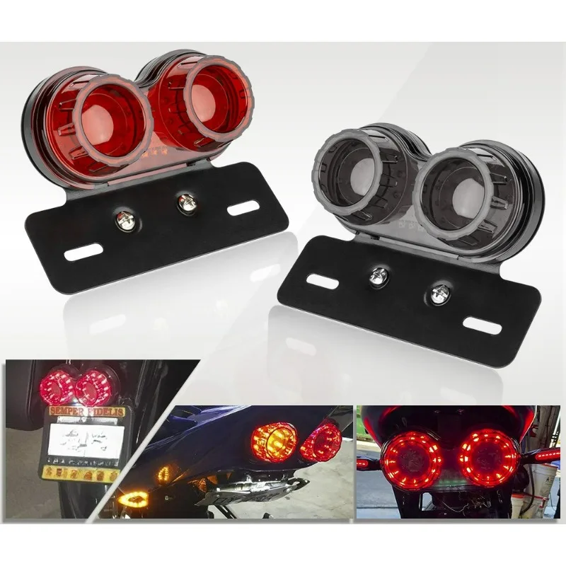 

Motorcycle LED Tail Light Integrated Brake Turn Signal Light for Harley Honda Smoke/Red 12V with License Plate Bracket