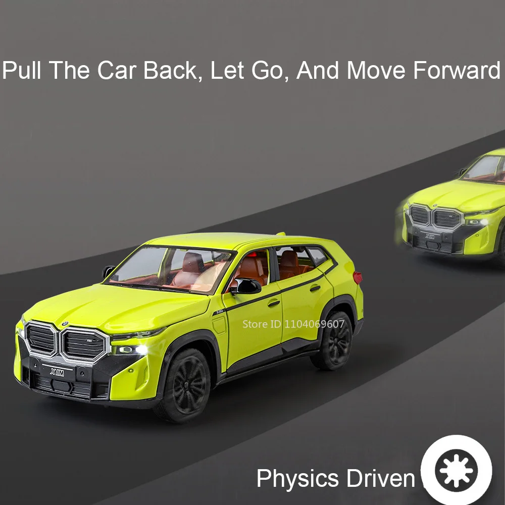 1:24 Model Car THE XM 760LI Miniature Toys Metal Diecast Pull Back Doors Opened Sound Light Rubber Tires for Kids Edutainment