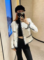 Luxurious and Elegant Single breasted White Small Fragrant Coat for Women's Autumn New French Weave Thick Tweed Short Jacket