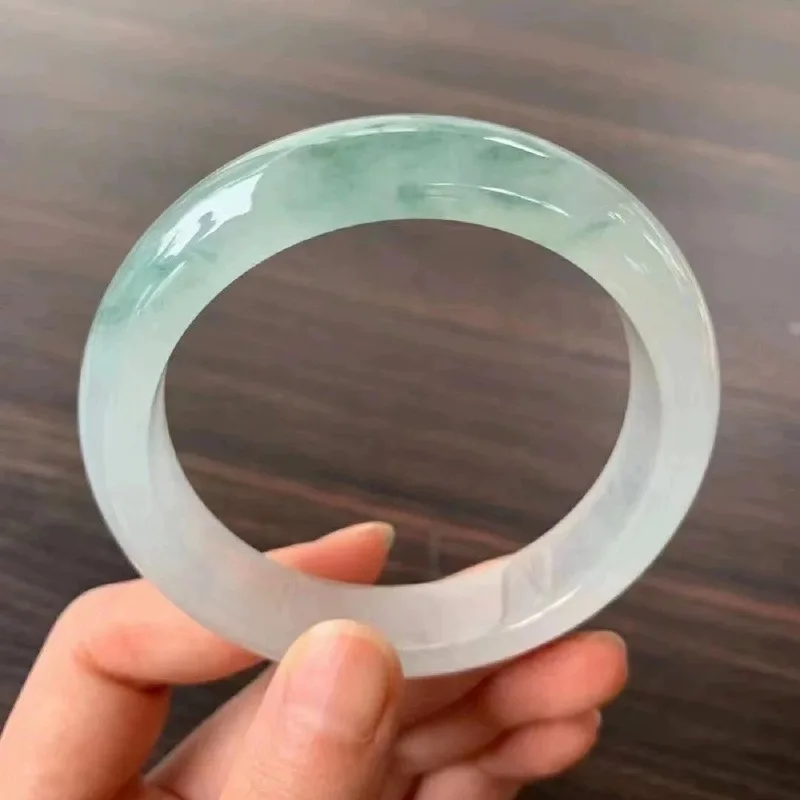 Myanmar ice bracelet lake blue translucent base, with green floral patterns, mountain half water jadeite, regu