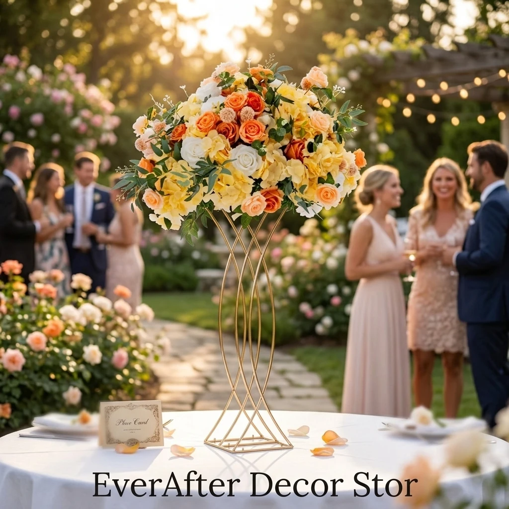 Gold Metal Flower Stand, Twisted Hourglass Wedding Table Centerpiece Riser, Geometric Floral Column Event Banquet Party Decor