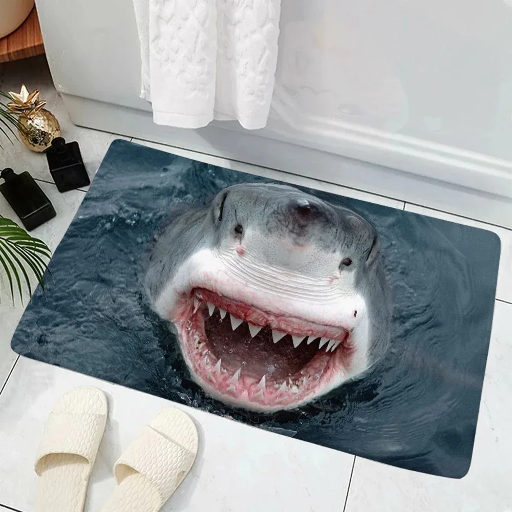 Shark Bath Mat 3D Realistic Shark Face Non Slip Floor Mat for Bathroom Shower Room Decor Ocean Theme Toilet Rug