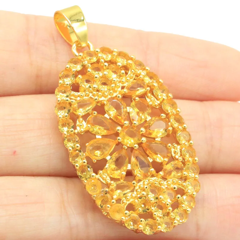 48X24Mm Highly Recommend Big Size 7G Golden Citrine Ladies Dating Gold Silver P…