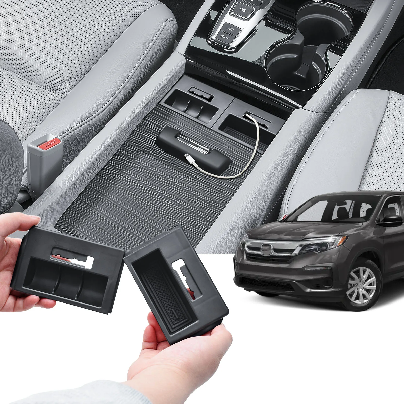 For Honda Pilot 2016-2022 Adapter for Phone Cable Coin Storage Box Center Console Organizer Gear Shift Storage Box Accessories