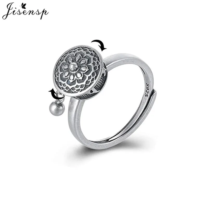 Jisensp Vintage Mandala Flower Fidget Rings for Women Girls Stackable Spinner Ring Anti Stress Anxiety Rings Adjustable Jewelry