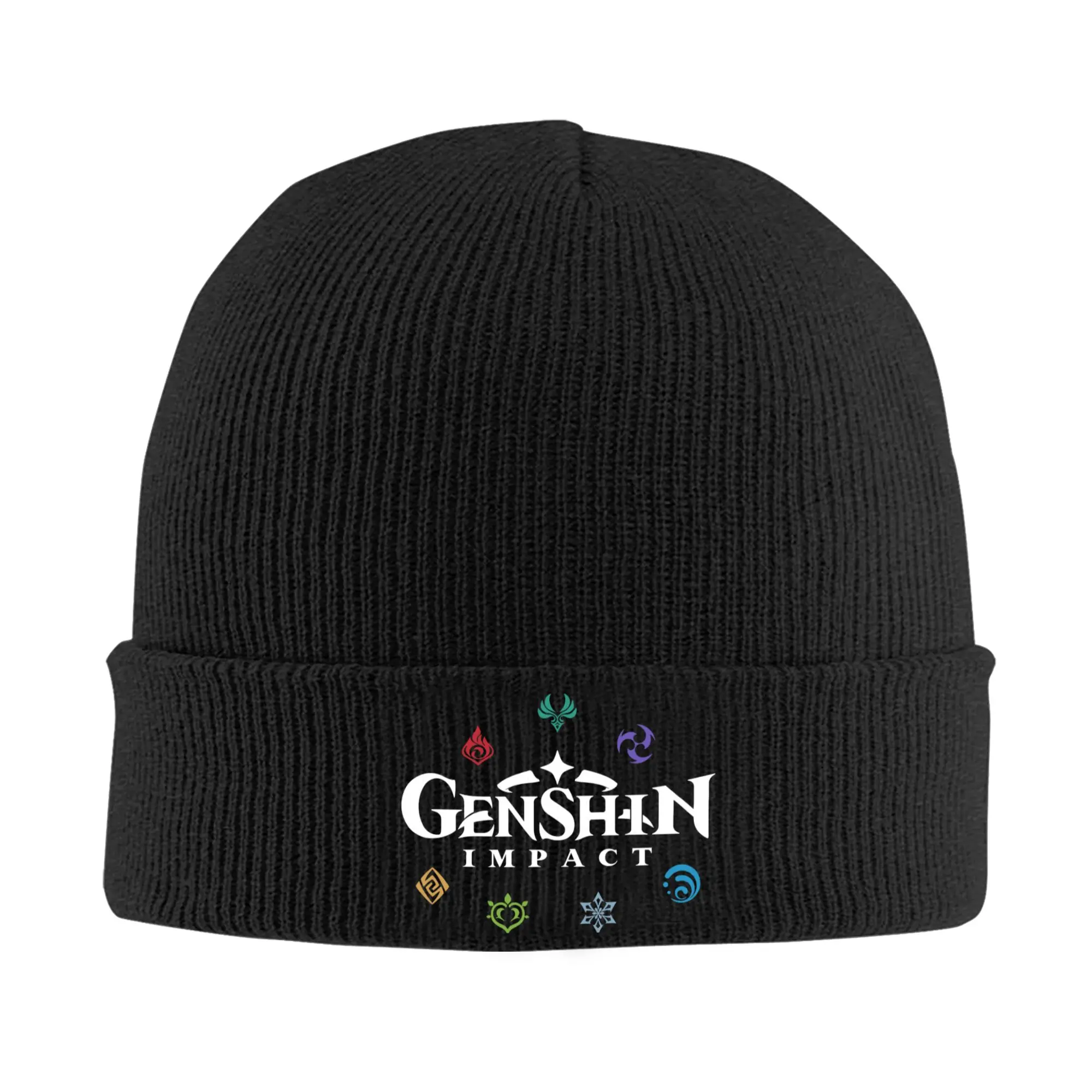 Custom Genshin Impact Elements Skullies Beanies Caps Cool Winter Warm Women Men Knitting Hats Unisex Adult Game Anime Bonnet Hat
