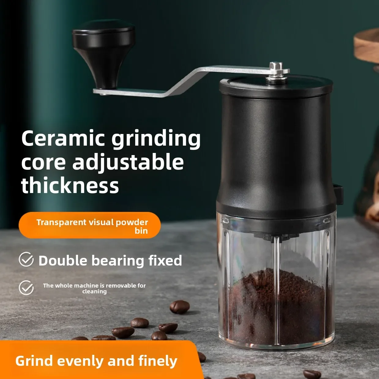 

Adjustable Bearing Coffeebe Manual Ceramic Coffee Mill Professional Grinding Core Double Crank CoffeeBean Coffee Mill