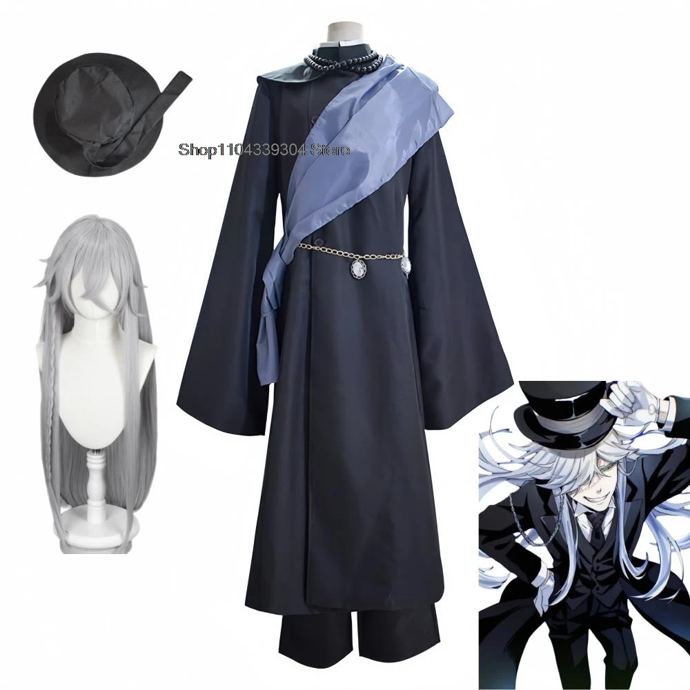 Black Butler Cosplay Costumes Anime Under Taker Cosplay  Under Taker Black Suits Scarf Prayer Beads Halloween Party Cos