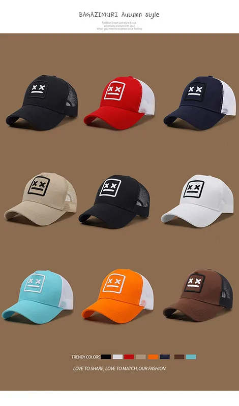 Herren-Baseballkappe mit gesticktem lächelndem Gesicht, modische Trucker-Mütze, verstellbare Outdoor-Sonnenschutz-Freizeitmütze – Detail 3