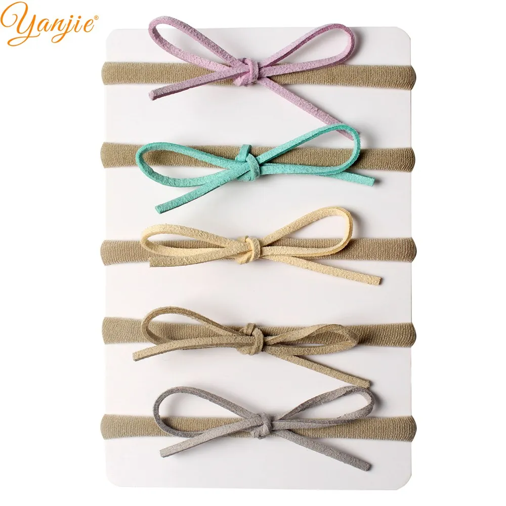 1 Set 2024 Classical European Suede Tied Hair Bow Baby Nylon Headband DIY Hair Accessories Hair Bands for Girl Headwear