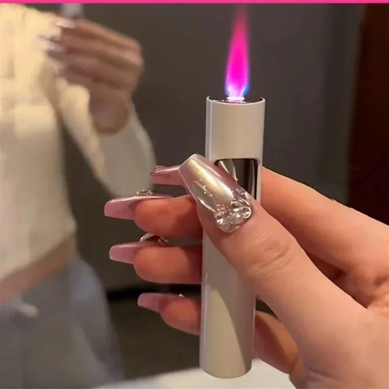 Metal Mini Inflatable Lighter Windproof Spray Pink Flame Portable Lighter Cigarette Accessories for Men and Women Small Tools