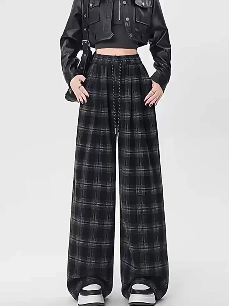 Oversize Pants Women Sweatpants Summer Fashion Black Plaid Casual Pants Elastic Waist Casual Pockets Student Unisex Trousers