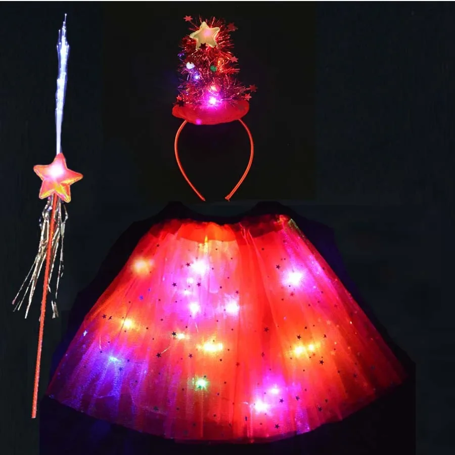 Frauen Mädchen Rollenspiele Blinkende Flügel Tutu Rock LED Glow Stirnband Fee Stick Baum Kostüm Cosplay Bühne Tragen Hochzeit Festival