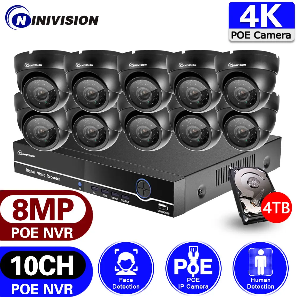 

8MP 4K CCTV Security Cameras System 10CH 8CH Video Surveillance Kit Home Outdoor IP66 Waterproof IP Camera Poe NVR Recorder Set